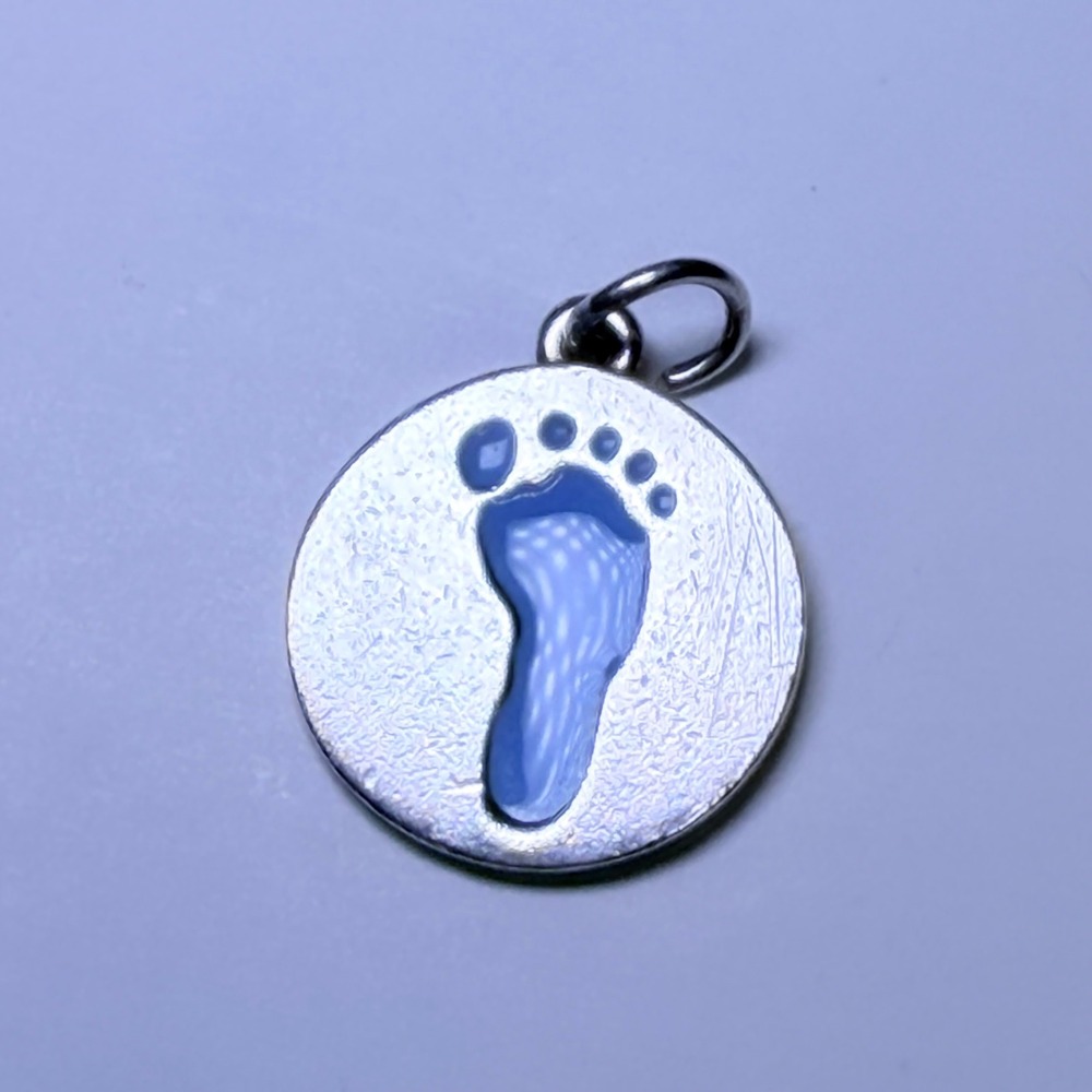 James Avery Sterling‎ Silver 925 Blue Enamel Baby Footprint Disc Charm Pendant